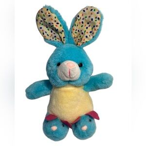 VTG MTY International Blue Yellow Bunny Rabbit 12” Plush Polka Dot Ears